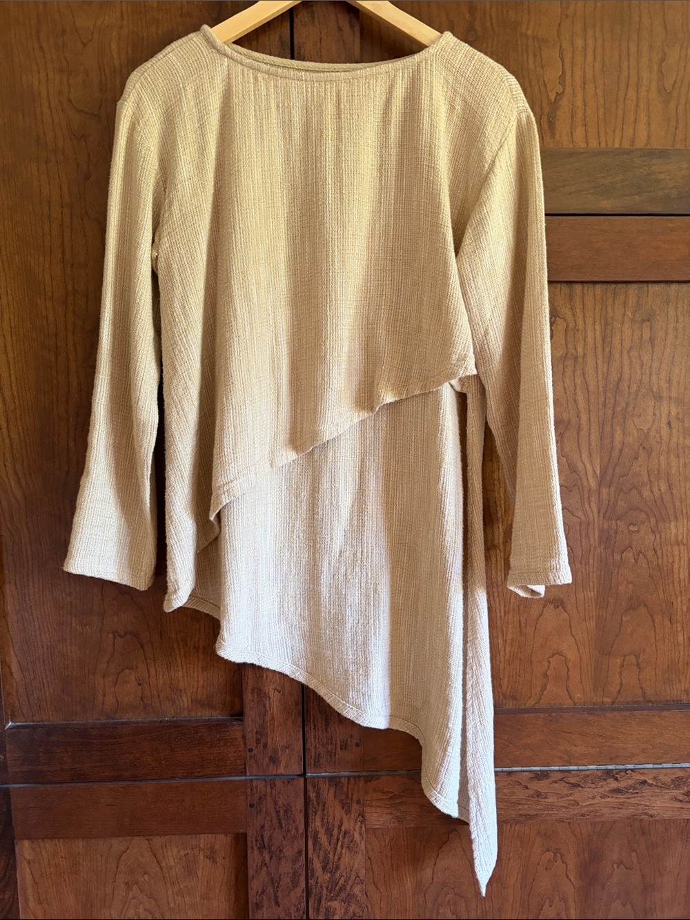 Asymmetrical Long Sleeve Tunic Top in Beige